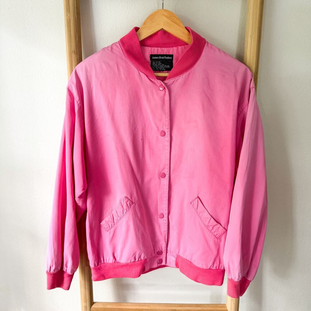 Vintage Pink Bomber Jacket Snap Front Lightweight Retro 90s Women’s Large